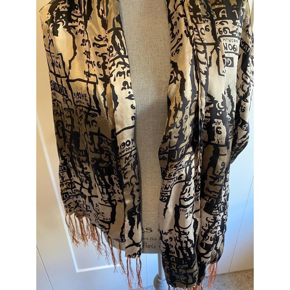Scarf Silk Fringe Shawl Event Gambol Satin Map Travel Geographic Calligraphy